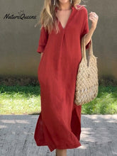 Leinenkleid mit V-Ausschnitt